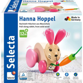 Selecta 62023 Lapin Hannah Hoppel, jouet à tirer, à roulettes, en bois, 13 cm