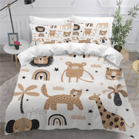 Lavnox Housse de Couette 140x200 Enfant Safari Parure de lit 1 Personne Fille Garçon Microfibre 3D Animaux Mignons Ensemble de l