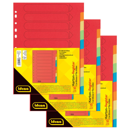 Idena 90267 - Intercalaire en carton pour documents DIN A4, 22,5 x 30 cm, 30 intercalaires pleine couleur en 10 couleurs, 150g/m