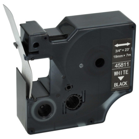 vhbw Ruban remplacement pour Dymo 45811, D1 pour imprimante d'étiquettes 7m x 19mm Blanc sur Noir