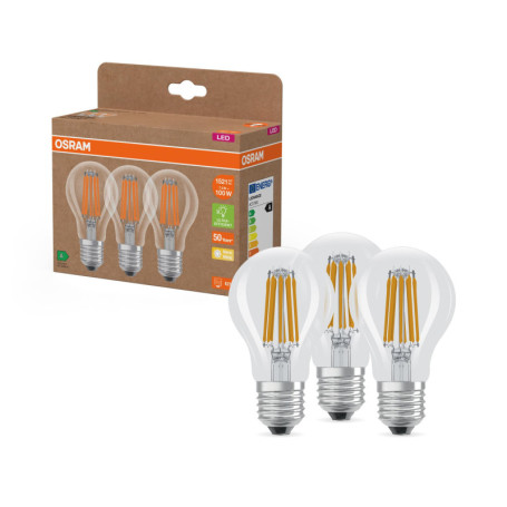 OSRAM Lampe LED Classic A100 Filament 7,2 W 827, blanc chaud 2700 K, E27, transparente, 1521 lm, 50 000 h, 210 lm/W