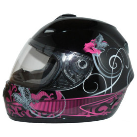 protectWEAR - Casque de Moto Noir Brillant Fleurs Design VS-801-SL - L