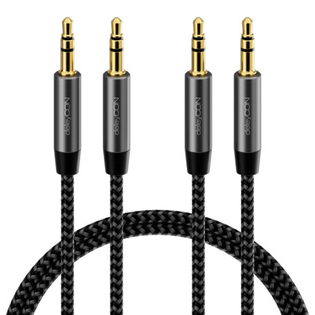 deleyCON 2x 1m Nylon Câble Jack Audio 3,5mm Stéréo AUX Câble en Nylon Prise Métallique Téléphone Portable Smartphone Tablette Ec