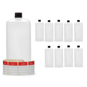 Bouteilles en plastique Octopus 10x 1000 ml, bouteilles en plastique PE-HD avec bouchon à vis de noire, bouteilles vides avec bo