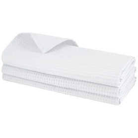 Lot de 3 torchons 100 % coton, structure nid d’abeille - Blanc