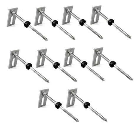 Offgridtec Lot de 10 vis à double filetage M10 x 200 en acier inoxydable avec plaque d'adaptation et joint en caoutchouc EPDM