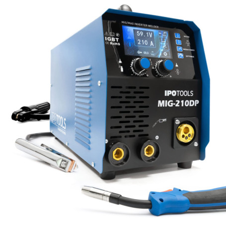 IPOTOOLS MIG-210DP Synergy Dual Pulse Poste à souder MIG MAG – LCD Poste à souder MIG avec 210A 230V IGBT, 6 en 1 Poste MIG Flux