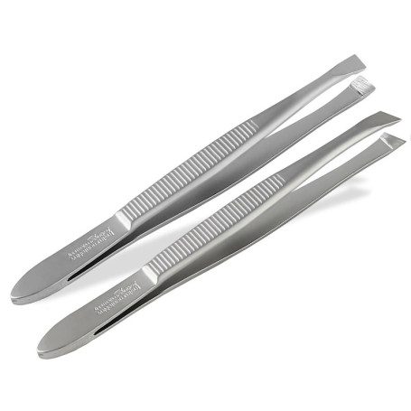 Pince à épiler professionnelle de Solingen 2 pièces droite oblique Fabriqué en Allemagne Acier inoxydable pour les soins du visa