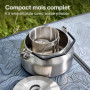 Praknu Bouilloire de camping 1 l en acier inoxydable - Sans électricité - Bouilloire, gobelet, passoire à thé et sac - Empilable
