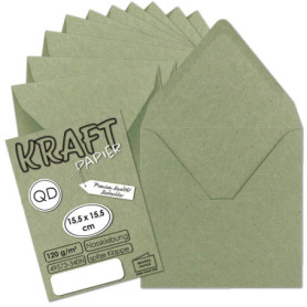 NEUSER PAPER 50x enveloppes carrées vintage en papier kraft vert - durable - 15,5 x 15,5 cm - rabat pointu à collage humide -