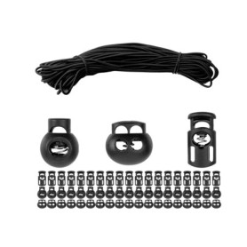 Stop cordon et élastique Set, 60 pièces de pinces, 20 mètres de cordon, Ø 4 mm, en noir, ruban pince veste, vêtements de sport, 