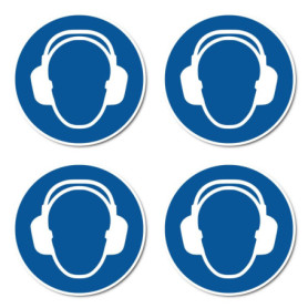 Utilisation de la protection auditive : M003 – DIN EN ISO 7010 / ASR A1.3 – Autocollants : Ø 10 cm, lot de 4