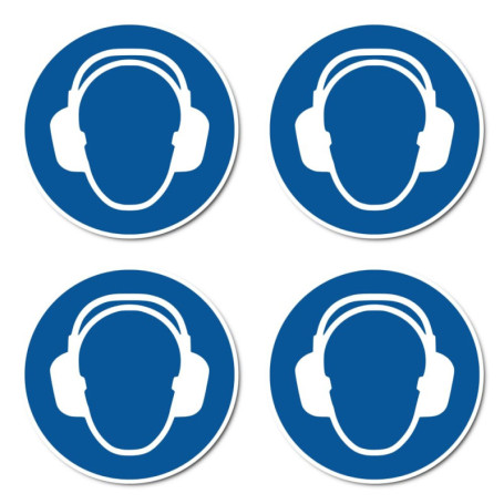 Utilisation de la protection auditive : M003 – DIN EN ISO 7010 / ASR A1.3 – Autocollants : Ø 10 cm, lot de 4