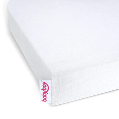 Drap-housse jersey babybay deluxe adapté aux modèles Maxi, Midi, Boxspring, Comfort et Comfort Plus, blanc, 89 x 50 cm (1 pack)