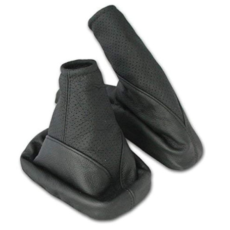 Soufflet de levier de Vitesse et Frein à Main pour Corsa C 2000-2006 en cuir veritable - L&P A104-1 Noir perfore