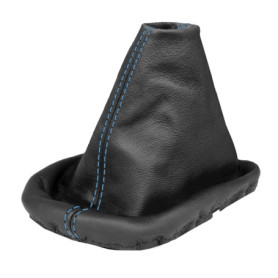 L&P A0032 Soufflet Sac Manchette manchon de commutation 100% cuir véritable veritable noir noire couture fil bleu bleue transmis