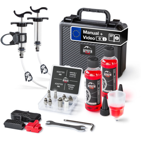 Borgen Pro kit Purge Freins vélos Disque Shimano, Tektro et TRP – Purgeur de Freins avec Instructions, 2× Huile minérale Liquide