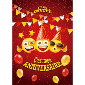 Edition Colibri C'est mon anniversaire 10 Cartes d'invitation avec des smileys drôle en Français, pour un anniversaire d'enfant 