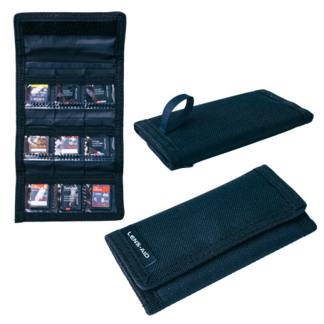 Lens-Aid Pochette de rangement pour cartes SD : étui compact pour jusqu'à 9 cartes SD, CFexpress, XQD, jeux Switch - Étui en nyl