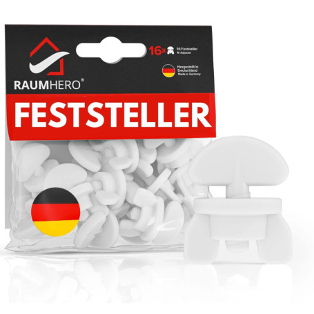 Raumhero Lot de 16 butoirs de rideaux pour rail - Blocage universel - Butoir de rideau pour rails - 100 % fabriqué en Allemagne 