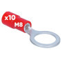 Kalitec RKSRM8 Lot de 10 cosses à anneau 0,5-1 mm² I Partiellement isolé M8 rouge I Cuivre I Collier en PVC I Pour connecter des