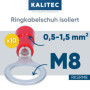 Kalitec RKSRM8 Lot de 10 cosses à anneau 0,5-1 mm² I Partiellement isolé M8 rouge I Cuivre I Collier en PVC I Pour connecter des
