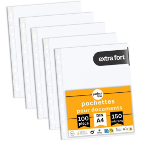 perfect line 100 pochettes transparentes pour documents DIN-A4, pochette plastique transparentes, films transparents solides pre