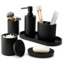 DELUXXOO® Lot d'accessoires de salle de bain 6 pièces de qualité supérieure,Noir mat,Pour salle de bain et décoration,Distribute