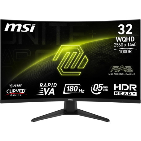 MSI MAG 325CQF Écran Gaming incurvé 32" WQHD - Dalle Rapid VA 1000R 2560 x 1440, 180 Hz / 0,5 ms (GtG, Min.), Adaptive Sync - DP