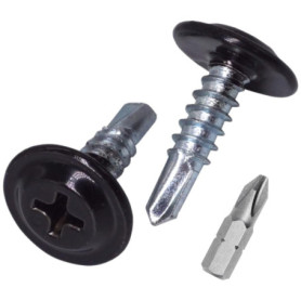 SKIR'CO Lot de 400 vis autoforeuses peintes 4,2 x 16 mm, tête de réglage modifiée Phillips Vis à tôle Tête gaufrée (400, Noir de