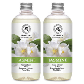 Recharche Diffuseur Roseaux du Jasmin avec Huile Essentielle du Jasmin 2x500ml - Parfum Ambiance - Desodorisant Maison - Diffuse