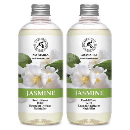 Recharche Diffuseur Roseaux du Jasmin avec Huile Essentielle du Jasmin 2x500ml - Parfum Ambiance - Desodorisant Maison - Diffuse