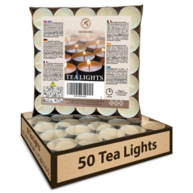 Bougies Chauffe-plat - Lot de 50 - Sans Parfum - Cadeau bougie - Lumière Chaude Naturelle - Détente - Flamme délicate - Décorati