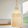 Tiamu Macramé Abat-Jour Plafond Boho, Tapisserie Tissée, Lanterne Suspendue Pendentif Lumière pour Chambre, Café, Salon ou Chamb