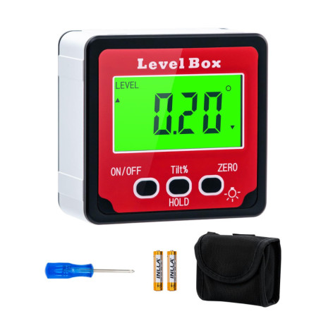 Tolesum 4 * 90° Inclinomètre Numérique, Rapporteur d'Angle Numérique, Base Magnétique, Écran LCD et Rétroéclairage Pour Menuiser