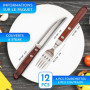 Couverts à steak Acier inox bois 12 pieces avec 6 couteaux à steak et 6 fourchettes à steak