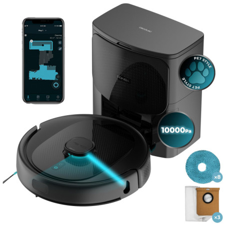 Cecotec Robot Aspirateur et Laveur de Sols avec Base AutoVidange Conga 9590 Spin Revolution Ultra Power Home. Navigation Laser, 