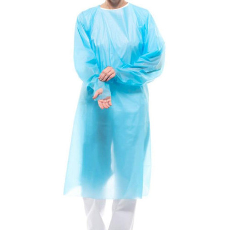 Lot de 10 blouses de protection jetables (CPE) avec trou pour le pouce - EN13688, EN 14126 - Protection contre les infections MR