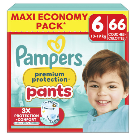 Pampers Premium Protection Pants Taille 6, 66 Couches-Culottes, 13kg-19kg, Avec un Maintien 360° et des Barrières Anti-fuites Do