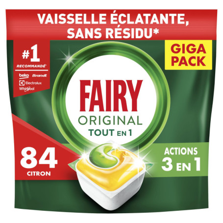 Fairy Original Tablettes Lave-Vaisselle Tout En 1 Parfum Citron, 84 Capsules, Efficaces Contre Graisse Incrustée, Action Sel et 