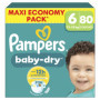 Pampers Baby-Dry Taille 6, 80 Couches, 13kg-18kg, Une Nuit Confortable Jusqu’À 100% Sans Fuites
