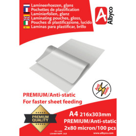 Albyco Pochettes de Plastification Premium ANTISTATIQUE Pochette Plastifieuse A4 (216x303mm) - Épaisseur 2x80 (160) Microns, Bri