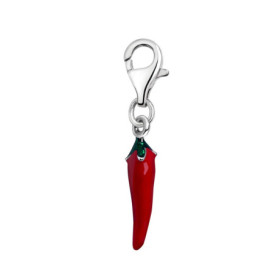 Quiges Charm Pendentif Breloque avec Fermoir Femme Plaqué Argent Piment Rouge et Vert Émaillé 3D