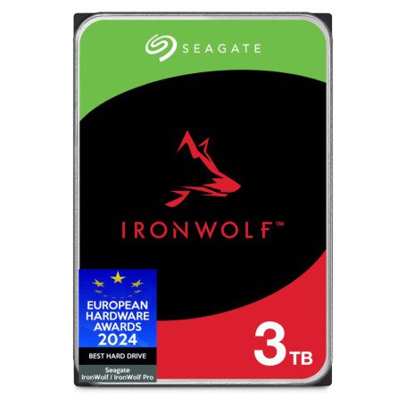 Seagate IronWolf 3To, Disque dur interne NAS HDD, CMR 3.5 Pouces, SATA 6Goit/s 5 400 tr/min, 64 Mo de mémoire cache, pour NAS RA
