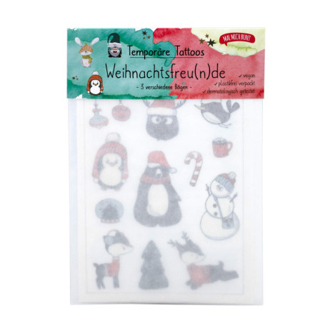 Lot de 3 feuilles de tatouages végétaliens pour enfants - Idée cadeau de Noël - Idéal comme remplissage de calendrier de l'Avent