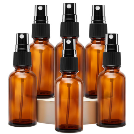 6 Flacons Spray Vides 30ml en Verre Ambré avec Entonnoirs Pipettes et Étiquettes – Bouteilles Pulvérisateurs Rechargeables pour 