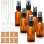 6 Flacons Spray Vides 30ml en Verre Ambré avec Entonnoirs Pipettes et Étiquettes – Bouteilles Pulvérisateurs Rechargeables pour 