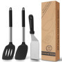 Elalove Lot de 3 Spatules en Silicone et Inox pour Cuisine - Set avec Spatule, Écumoire et Pelle à 3 Côtés - Résistant à la Chal