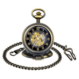 MICGIGI - Montre de poche mécanique à remontage manuel multifonction avec loupe, montre gousset de poche avec chaîne, Classique