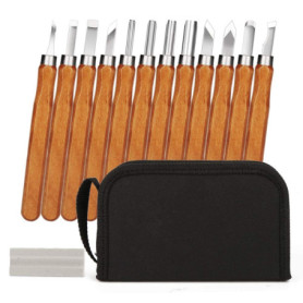 HOSPAOP Outil de Ciseaux à Bois Kit, 12 Pièces DIY Outils de Sculpture avec Pierre à Aiguiser, Couteau de Sculpture pour Sculpte